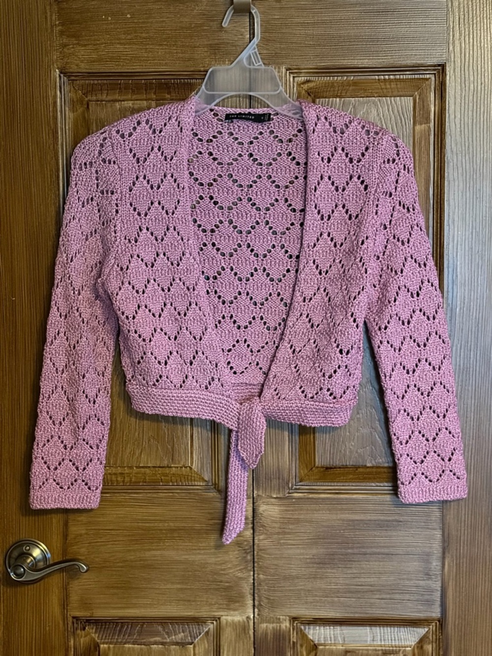 The Limited  Mauve Pink Open-Knit Tie-Front crocheted Shrug Size S. Y2K